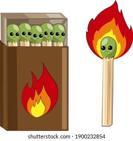 Cute cartoon burning match and box match