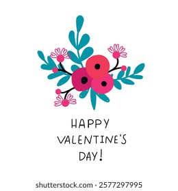 Cute cartoon bus. Happy Valentine's Day vector card in flat style. 