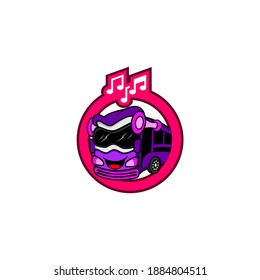 cute cartoon bus logo design with music symbol