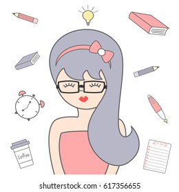 cute cartoon business girl with glasses concept vector illustration