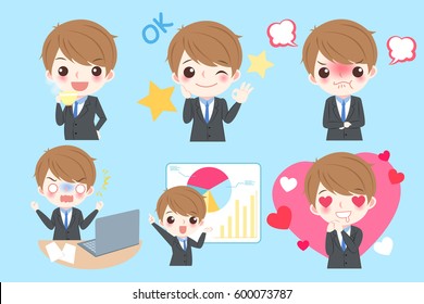 cute cartoon business man do different emotion