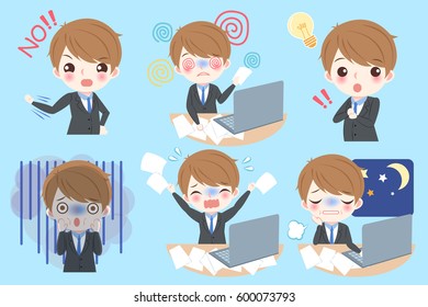 cute cartoon business man do different emotion