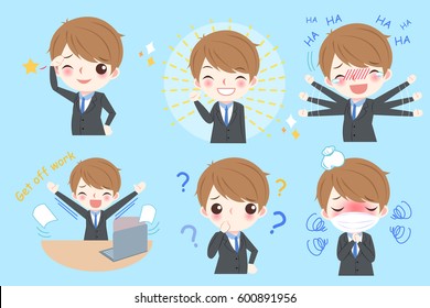 cute cartoon business man do different emotion