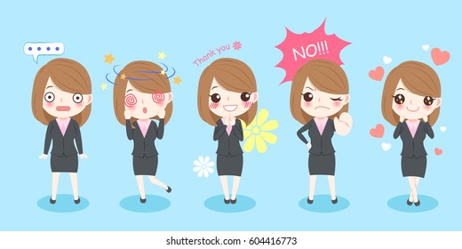 cute cartoon business woman with different expression