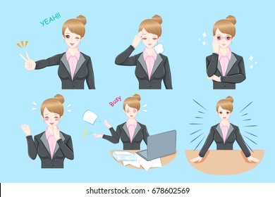 cute cartoon business woman with different expression