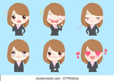 cute cartoon business woman do different emotions