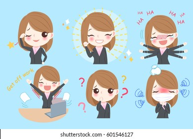 cute cartoon business woman do different emotion