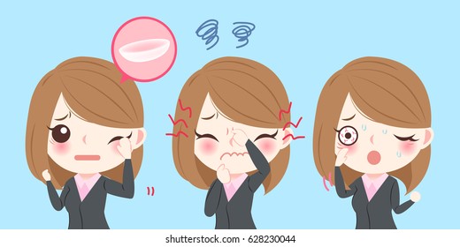 cute cartoon business woman with eye pain