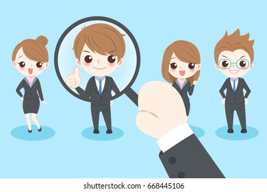 cute cartoon businesspeople with interview concept