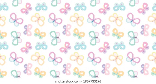 Cute cartoon butterflies seamless repeat pattern vector background, repeating wallpaper.