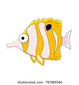 Cute cartoon butterfly fish. Vector illustration isolated on white background.