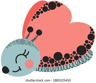 Cute cartoon butterfly flying in side profile view. Isolated children's illustration in gray-blue and coral colors on a white background. Cheerful insect. For printing on children's clothing, sticker. Vector.