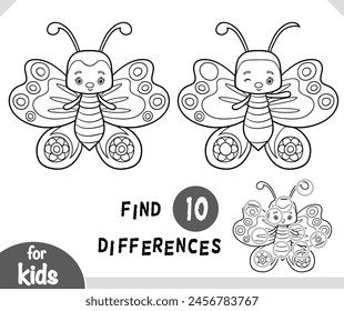 Cute cartoon Butterfly insect, Find differences educational game for children