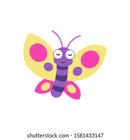 Cute cartoon butterfly vector illustration, simple flat design template.