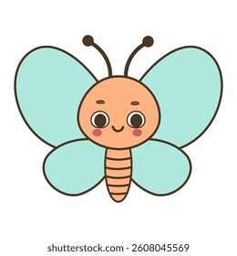 Cute cartoon butterfly vector illustration isolated on white background	