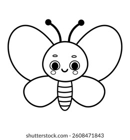 Cute cartoon butterfly vector illustration in black and white isolated on white background