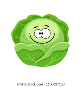 Cute cartoon cabbage  character vector illustration isolated on white background.