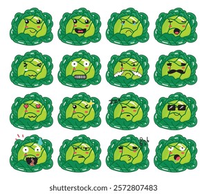 A Cute Cartoon cabbage with various Expression set for Emoji or sticker project