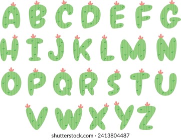 Cute Cartoon Cactus Alphabet Letter, Cactus Font