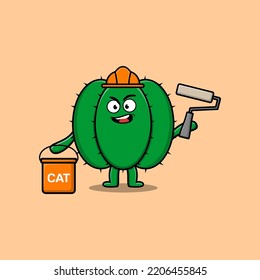 Cactus de dibujos animados personalizados como un cuadro del personaje de la construcción en una ilustración de diseño de estilo moderno y plano