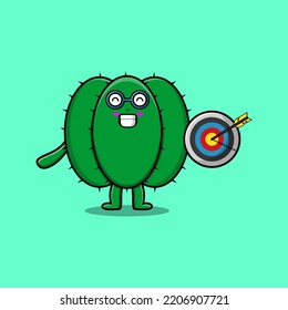 Cute cartoon cactus businessman holding target and arrow with happy expression