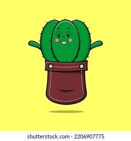 Cute cartoon cactus character coming out from pocket look so happy
