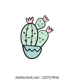 Cute cartoon cactus character vector illustration.