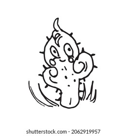 Cute cartoon cactus character vector sketch illustration. Houseplant logo template outline for kids products.