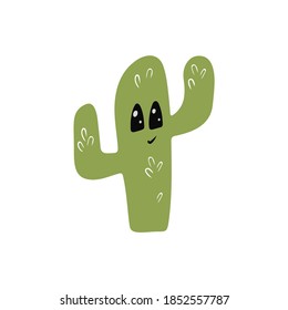 Cactus de dibujos animados. Ilustración vectorial infantil para impresión. Aislado sobre fondo blanco