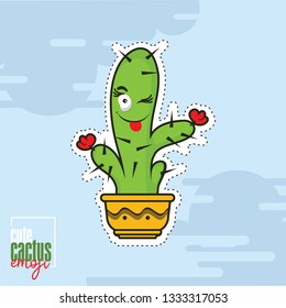 cute cartoon cactus emoji woman, cute cactus illustration, eps 10