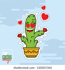 cute cartoon cactus emoji woman, cute cactus illustration, eps 10