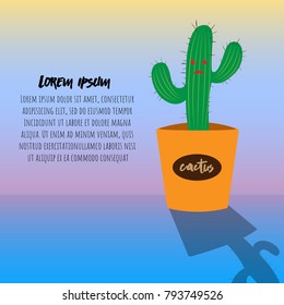 Cute cartoon cactus flower vector illustration.
