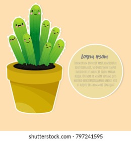 Cute cartoon cactus. Funny faces for cards, invitations, sticker
Vector Illustration. 