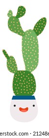 Cute cartoon cactus. Funny succulent with smiling kawaii face