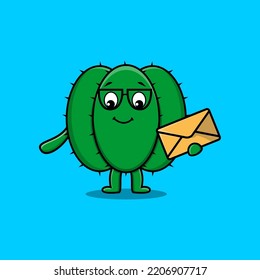 Cactus de dibujos animados con un sobre de caricatura con un estilo de ilustración vectorial de dibujos animados