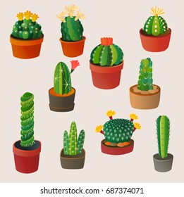 Cute cartoon cactus home plant nature vector illustration mexican summer