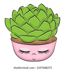 Cute cartoon cactus illustration. Home plants. Vector.