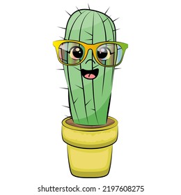 Cute cartoon cactus illustration. Home plants. Vector.