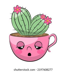 Cute cartoon cactus illustration. Home plants. Vector.