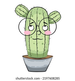 Cute cartoon cactus illustration. Home plants. Vector.