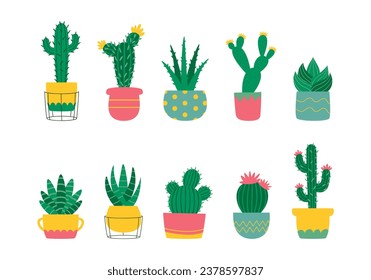 Juego de ilustraciones de Cactus de dibujos animados