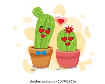 Cute cartoon cactus on flowerpot. Vector illustration decorative element on valentine's day collection