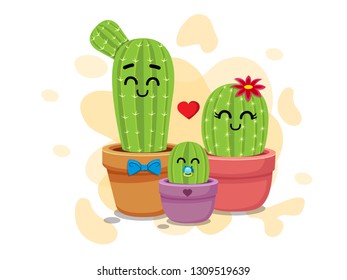 Cute cartoon cactus on flowerpot. Vector illustration decorative element on valentine's day collection