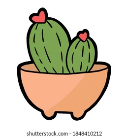 Cute cartoon cactus on white silhouette for cut file. Doodle hand drawn nursery decoration for any design. Great for child greeting card. Vector illustration of kid art.