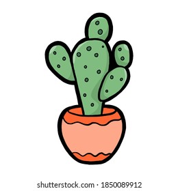 Cute cartoon cactus on white silhouette for cut file. Doodle hand drawn nursery decoration for any design. Great for child greeting card. Vector illustration of kid art.