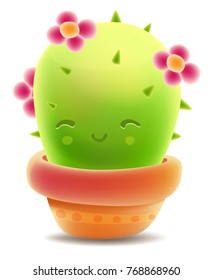 
Cute cartoon cactus in pot