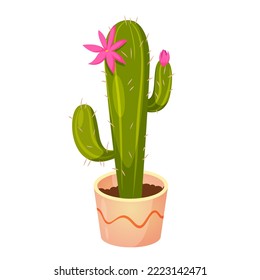 Cute cartoon cactus in pretty pot