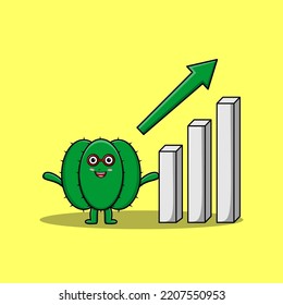 cute cartoon Cactus with rising sign graphic in flat 3d modern design illustration