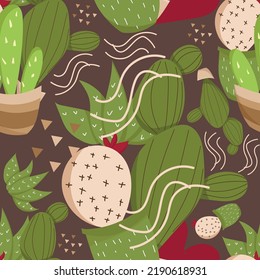 cute cartoon cactus seamless pattern