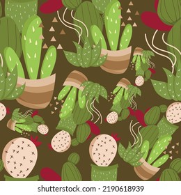cute cartoon cactus seamless pattern